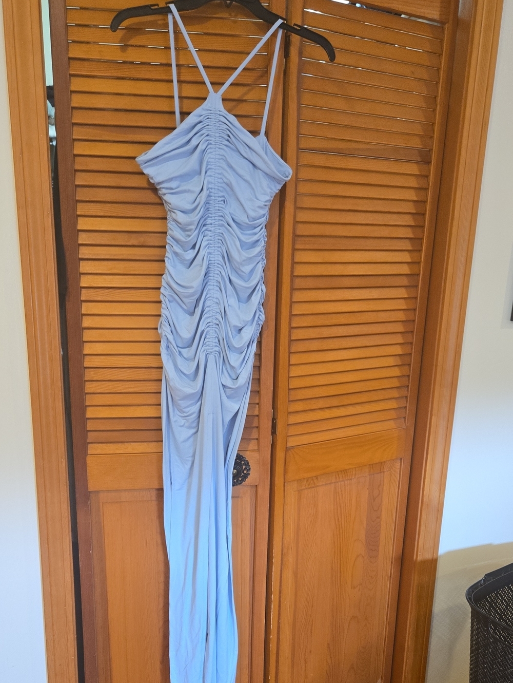 Susana Monaco Light Blue Ruched Spaghetti Strap Maxi Dress